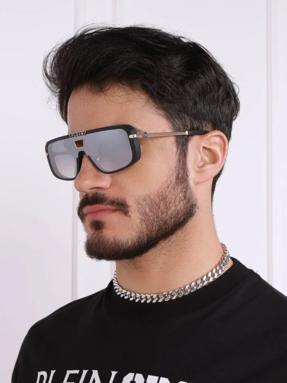 Philipp Plein Men Sunglasses Black Smoke Rainbow Mirror Pilot SPP008M 703V NEW